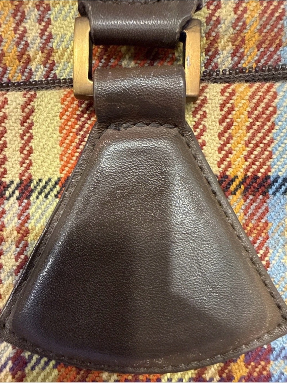 Tumi Weekender Camel Plaid & Leather Overnight Bag Preppy Vintage - Picture 9 of 12